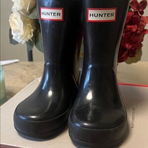Hunter Black Rubber Rain Boots with Signature Logo